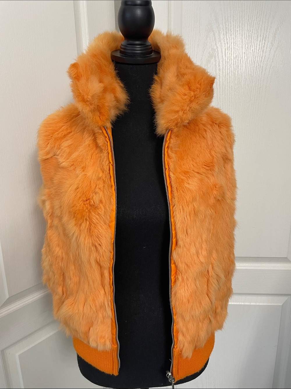 Luii real rabbit reversible vest jacket orange L festival 70s 90s bomber y2k